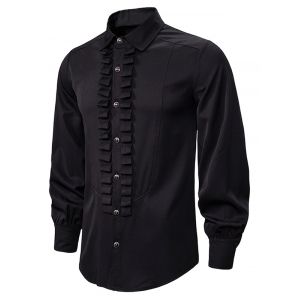 

Front Ruched Button Up Gothic Shirt, Black