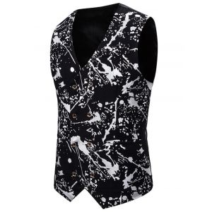 

Gliding Splatter Paint Double Breasted Casual Vest, Silver