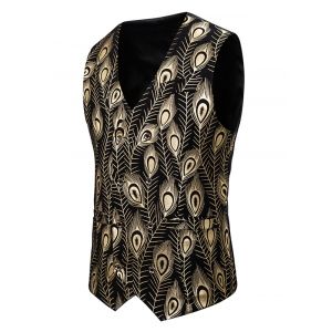 

Gilding Peacock Feathers Double Breasted Casual Vest, Gold