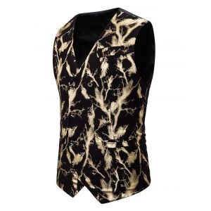 

Gliding Lightning Print Double Breasted Casual Vest, Gold