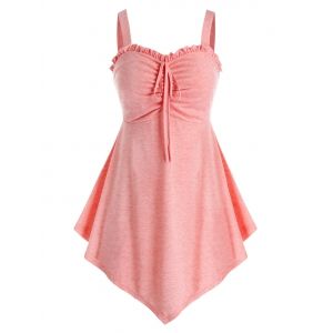 

Plus Size Ruffle Asymmetric Ruched Tank Top, Pink