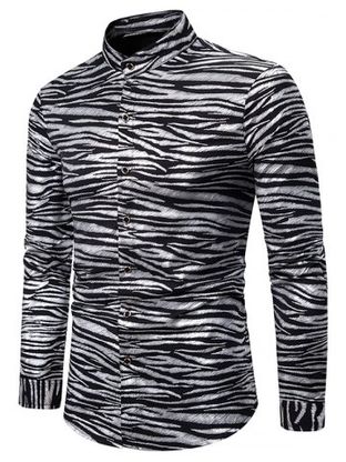Gilding Zebra Print Stand Collar Button Up Shirt