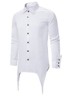 Button Up Asymmetrical Longline Gothic Shirt - WHITE - XL