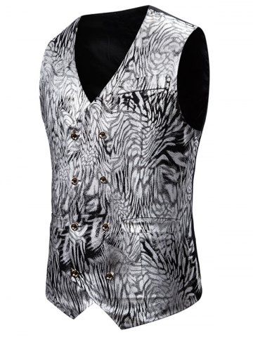 Gilding Animal Pattern Double Breasted Casual Vest - SILVER - M