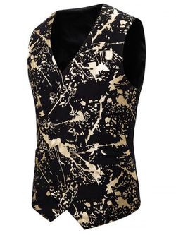 Gliding Splatter Paint Double Breasted Casual Vest - GOLD - 2XL