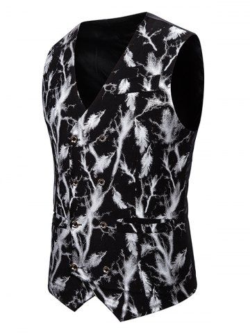 Gliding Lightning Print Double Breasted Casual Vest - SILVER - M