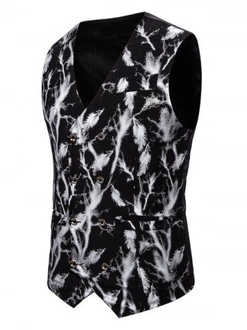 Gliding Lightning Print Double Breasted Casual Vest - SILVER - 2XL