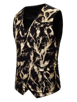 Gliding Lightning Print Double Breasted Casual Vest - GOLD - M
