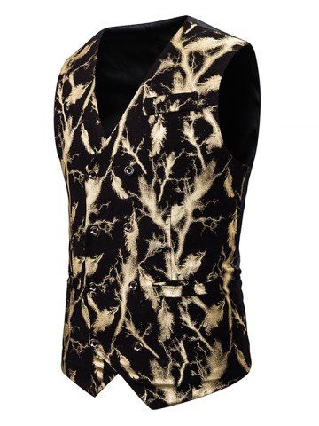 Gliding Lightning Print Double Breasted Casual Vest - GOLD - 2XL