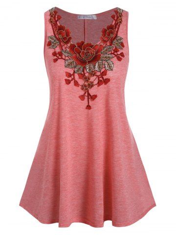 Plus Size Floral Applique Longline Tank Top