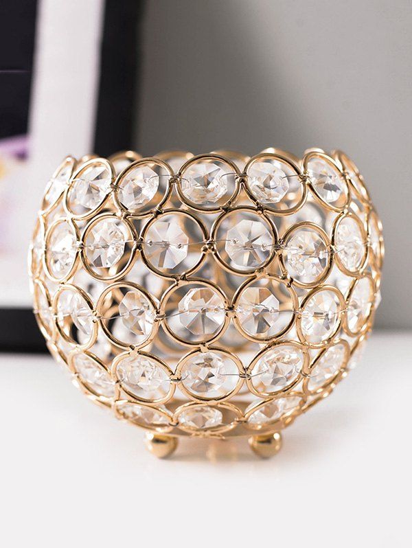 

Wedding Decoration Artificial Crystal Hollow Cut Candle Holder, Gold