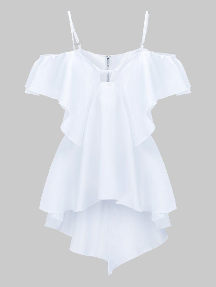 

Flounce Cold Shoulder Asymmetrical Blouse, White