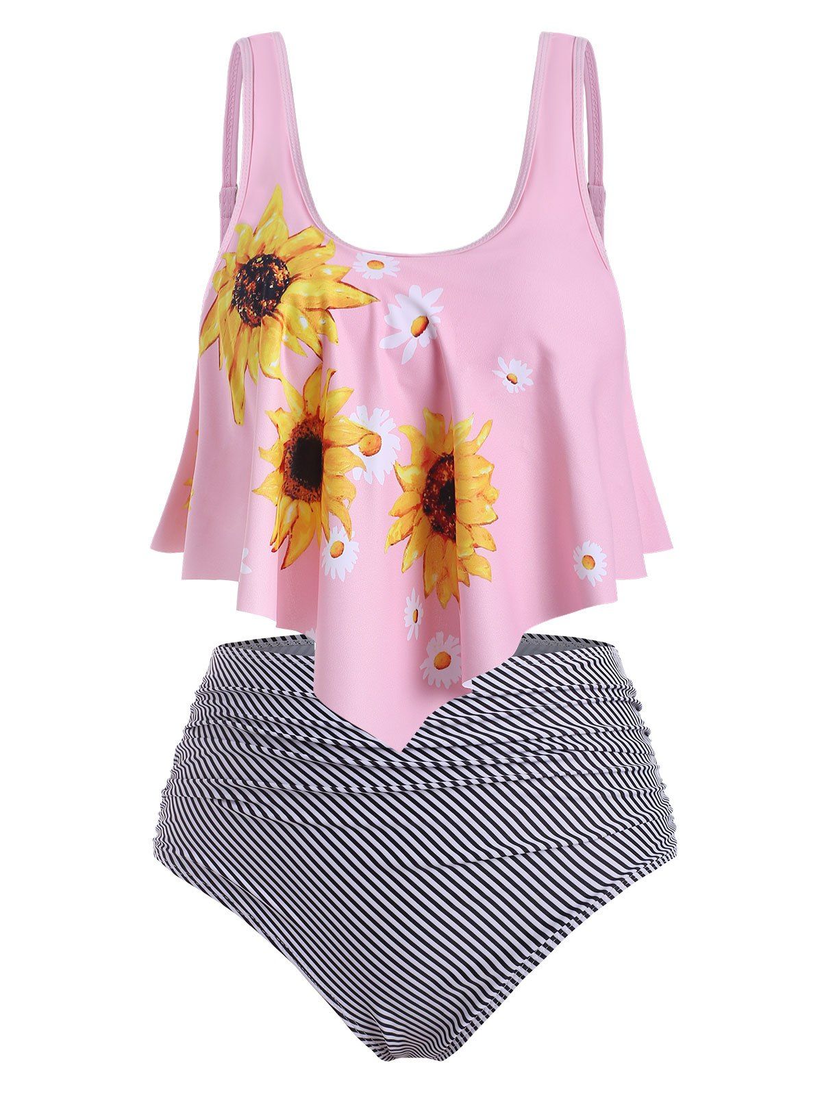 

Sunflower Striped High Rise Tankini Swimwear, Pink