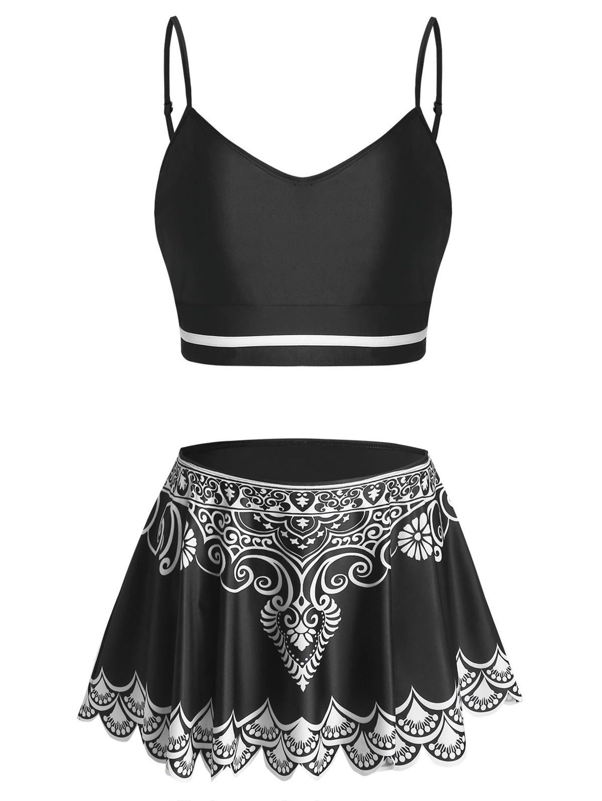 

Tribal Print Spaghetti Strap Padded Bikini Set, Black