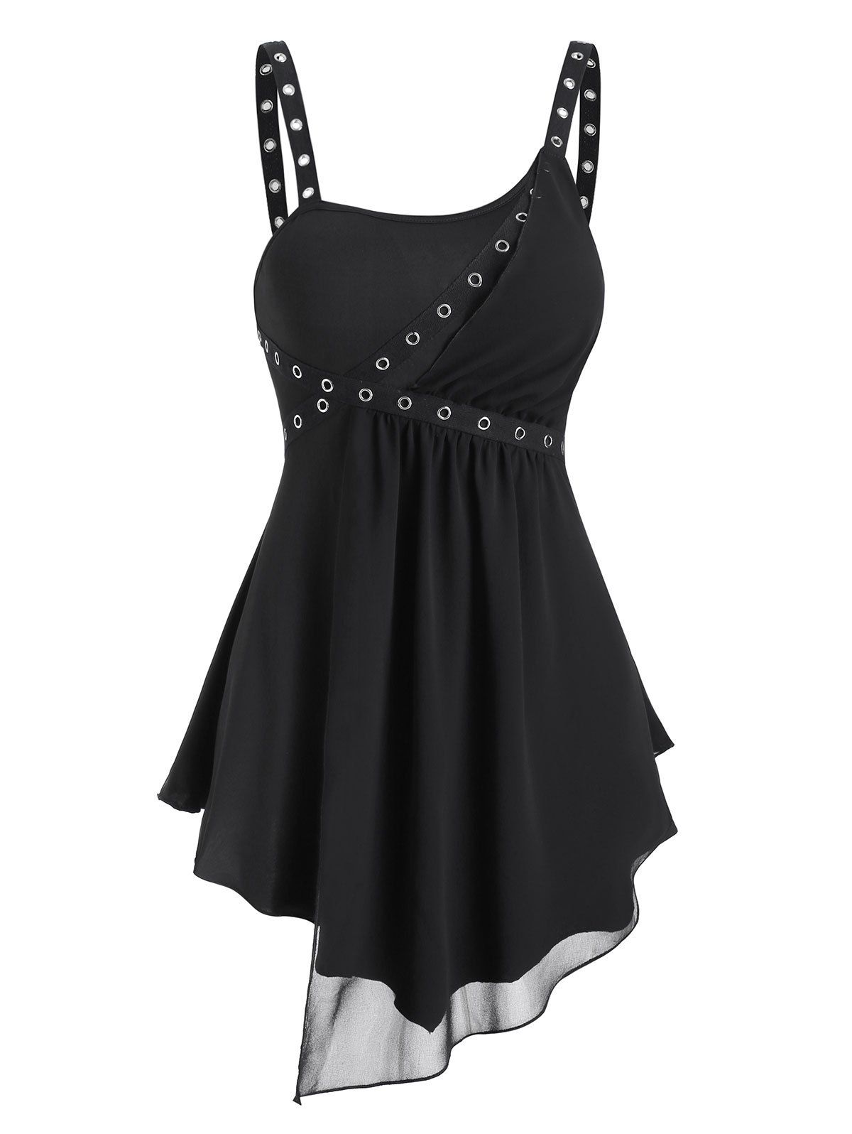 

Grommet Trim Asymmetrical Cami Tank Top, Black