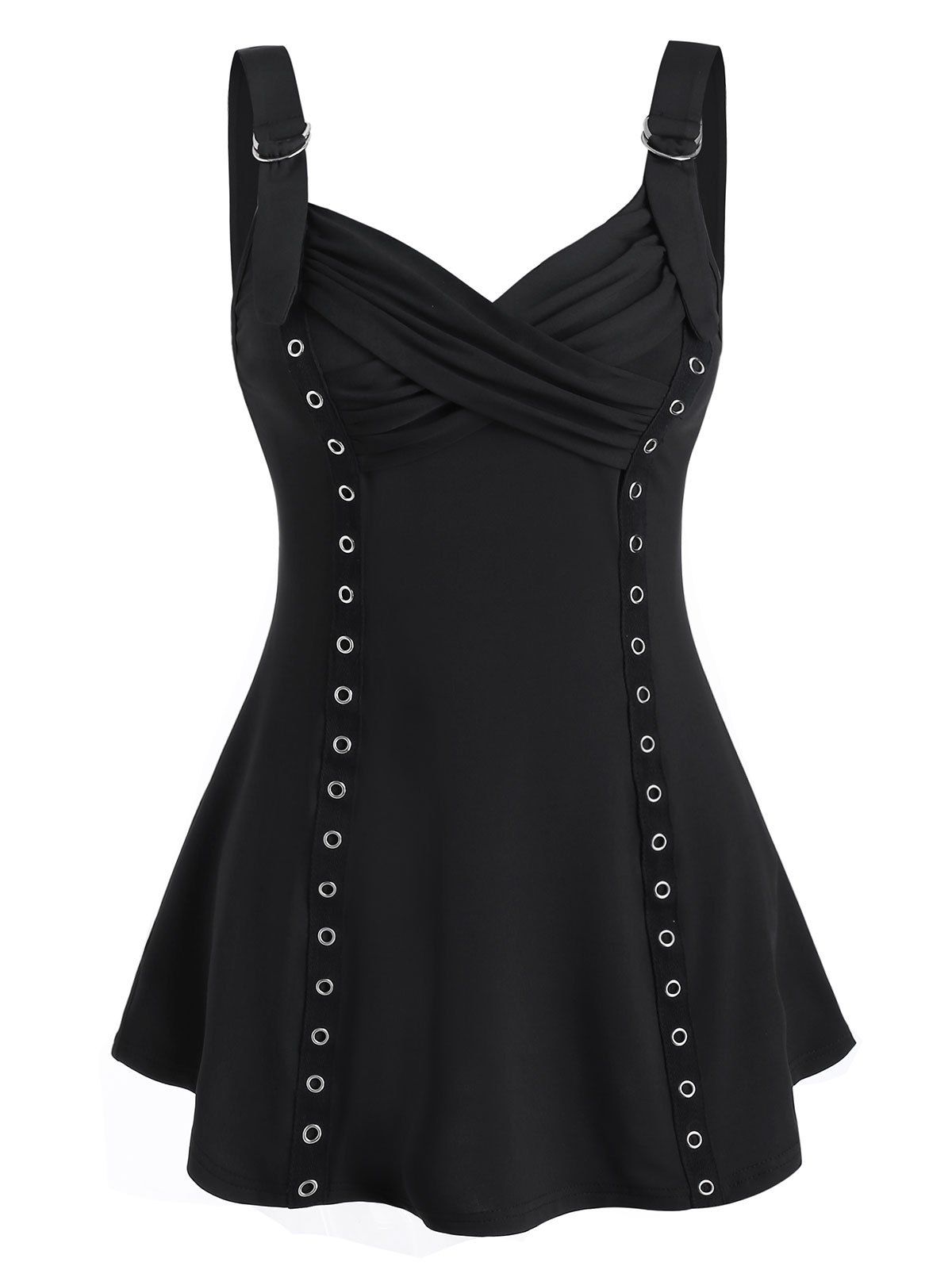 

Grommet Strap Ruched Cami Tank Top, Black