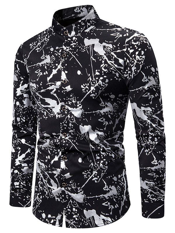 

Gilding Splatter Paint Stand Collar Button Up Shirt, Silver
