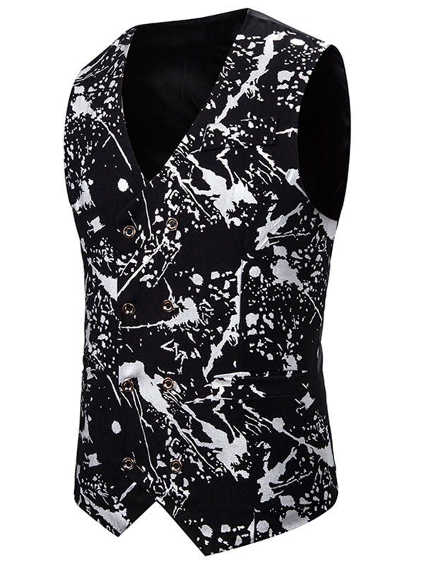 

Gliding Splatter Paint Double Breasted Casual Vest, Silver