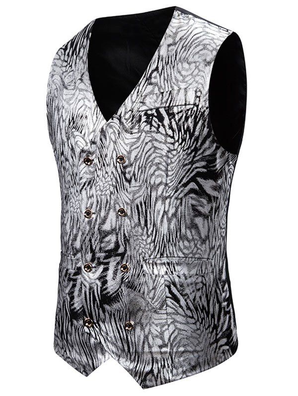 Chic Gilding Animal Pattern Double Breasted Casual Vest  