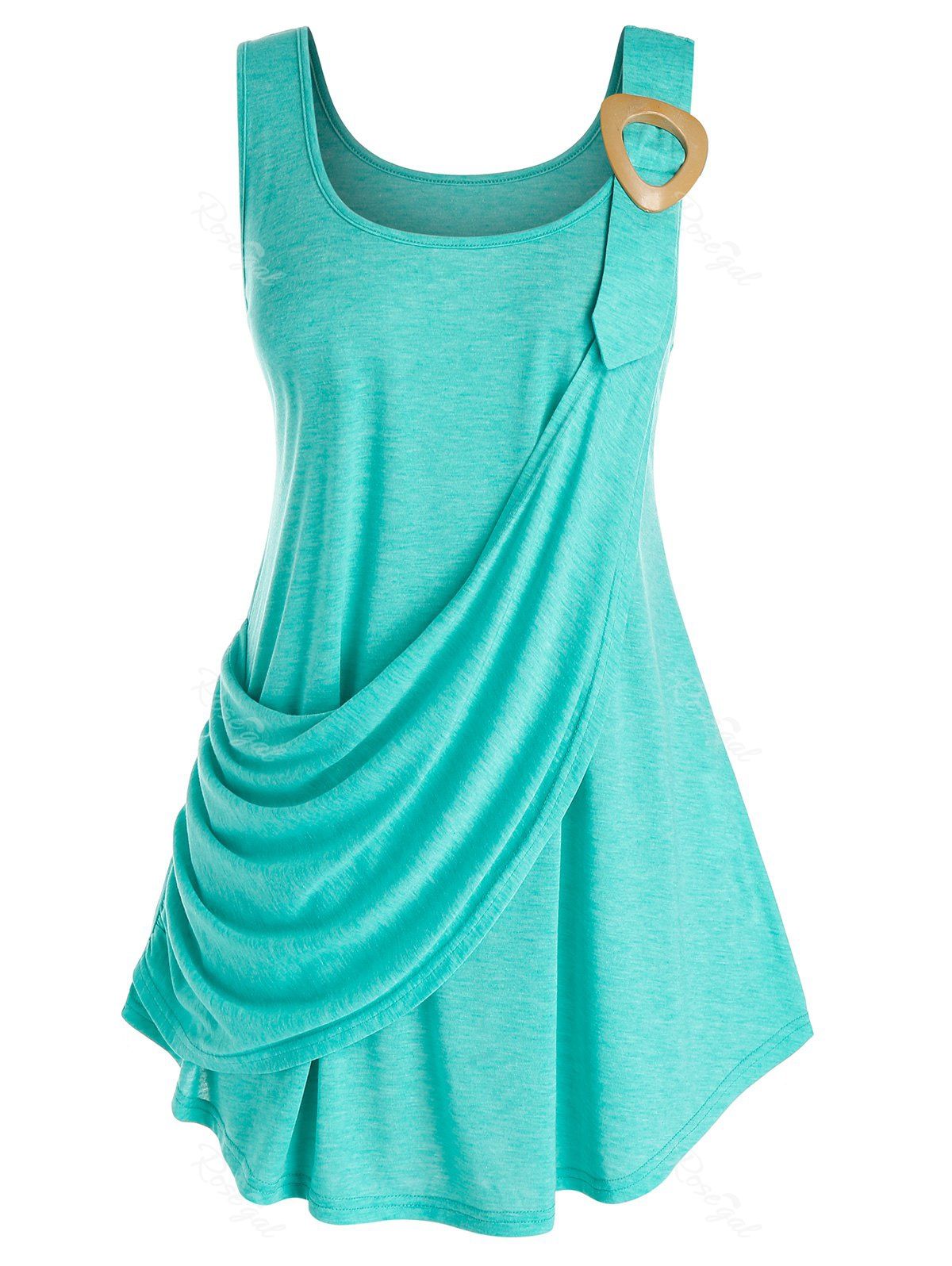 

Plus Size Draped Ruched Tunic Curved Tank Top, Medium turquoise