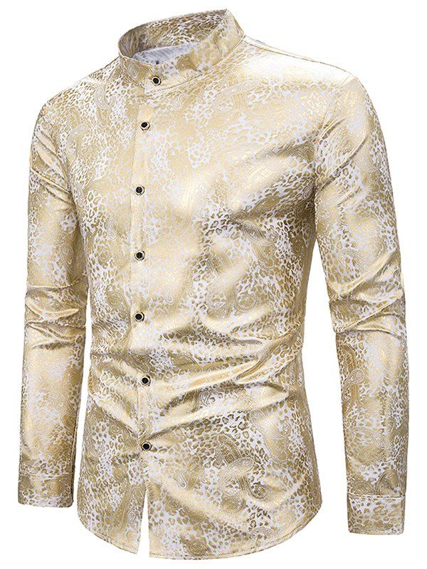 

Gilding Tiny Paisley Stand Collar Button Up Shirt, White