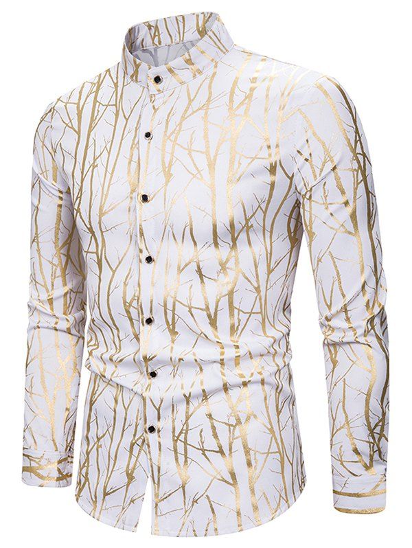  Chemise  Motif D Arbre Boutonn e Dor e  Col Debout  En 