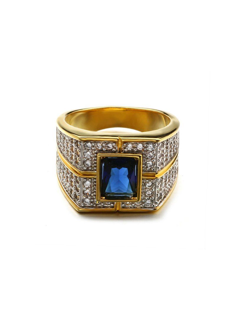 

Square Inlaid Zircon Wide Ring, Navy blue