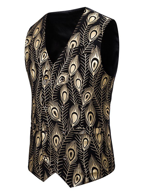 Store Gilding Peacock Feathers Double Breasted Casual Vest  