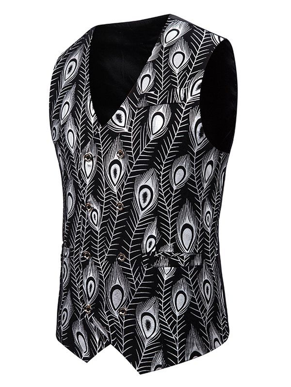 Online Gilding Peacock Feathers Double Breasted Casual Vest  