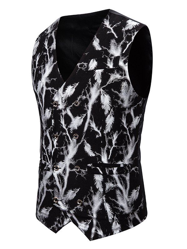 

Gliding Lightning Print Double Breasted Casual Vest, Silver