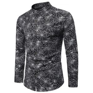 

Gilding Spider Web Pattern Stand Collar Button Up Shirt, Silver