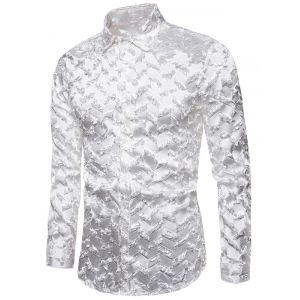 

Zigzag Textured See Through Button Up Shirt, White