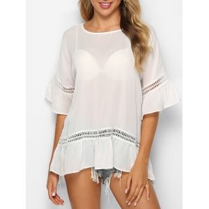 

Bell Sleeve Crochet Trim Flounce Blouse, Milk white