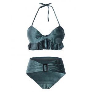 

Ruffles Velvet Solid Bikini Set, Medium sea green