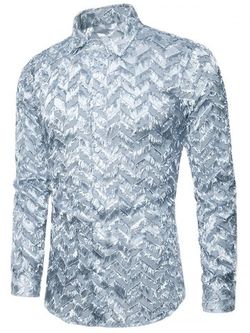 Zigzag Textured See Through Button Up Shirt - GRAY - M