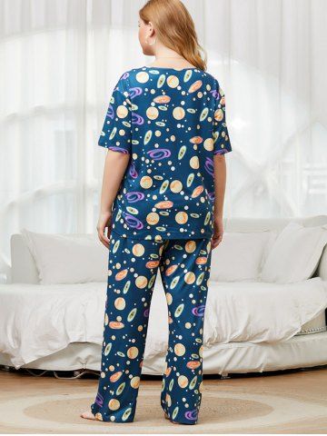 

Plus Size Planet Print Pajama Set, Blue