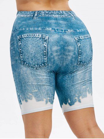 

Plus Size High Rise 3D Jean Print Short Leggings, Multi