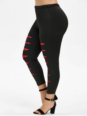 Plus Size Lace Panel Ripped High Waisted Leggings