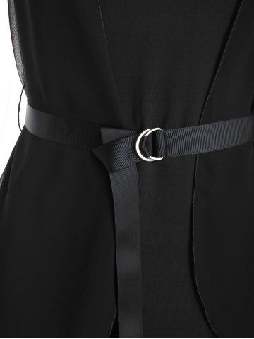 

Chiffon Panel Belted High Low Tank Top, Black