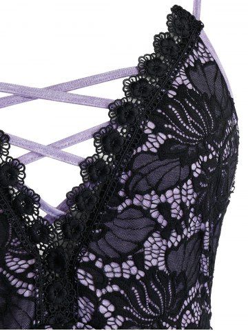 

Plus Size Lace Lattice Backless Curved Crisscross Cami Top, Multi