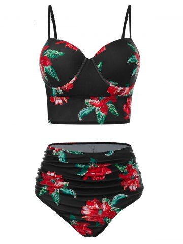 Plus Size Underwire Floral Tankini Swimsuit With Cover Up Set