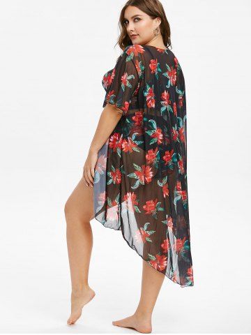 Plus Size Underwire Floral Tankini Swimsuit With Cover Up Set