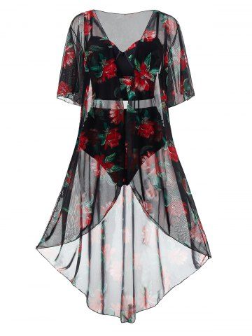 Plus Size Underwire Floral Tankini Swimsuit With Cover Up Set