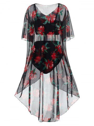 Plus Size Underwire Floral Tankini Swimsuit With Cover Up Set