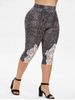 Plus Size Heathered Lace Crochet Capri Leggings -  