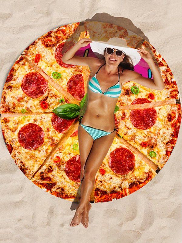 

Pizza Print Round Beach Blanket, Multi-a