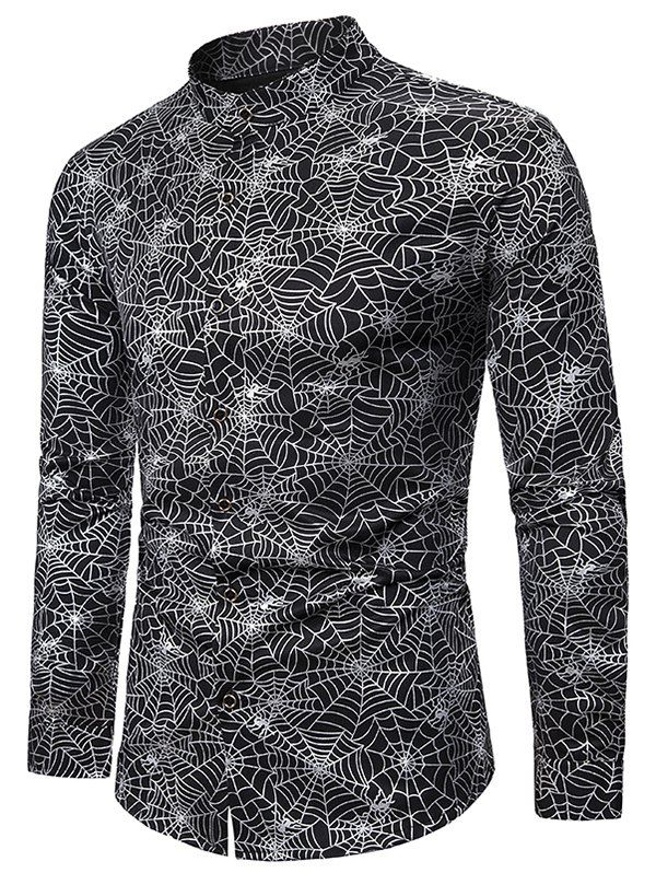 

Gilding Spider Web Pattern Stand Collar Button Up Shirt, Silver