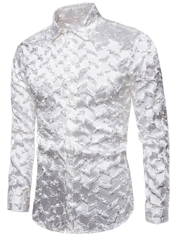 

Zigzag Textured See Through Button Up Shirt, White