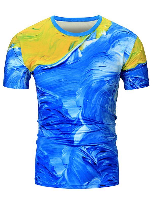 

Watercolour Painting Print Short Sleeves T-shirt, Blue