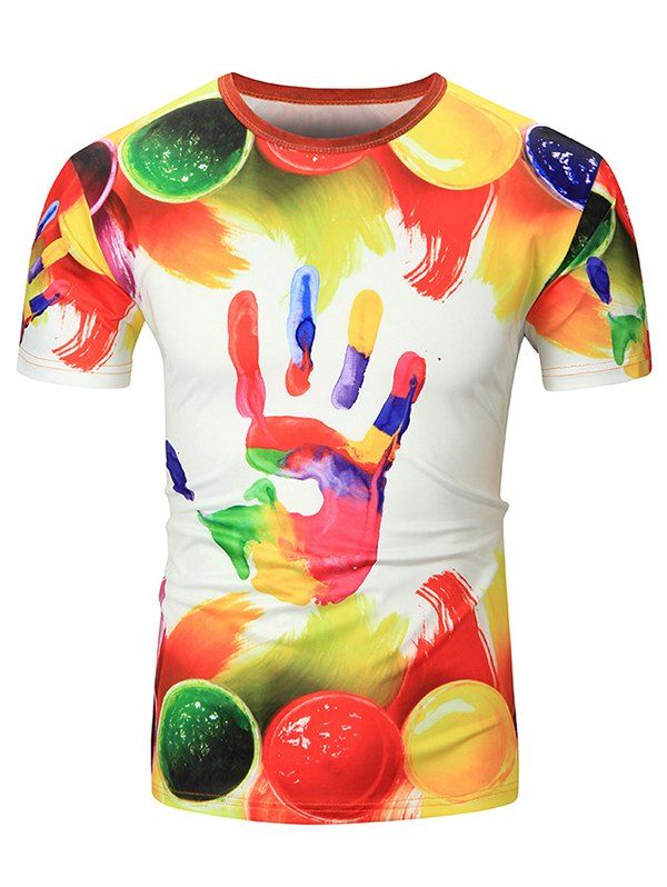 

Colorful Handprint Short Sleeves T-shirt, Multi-a